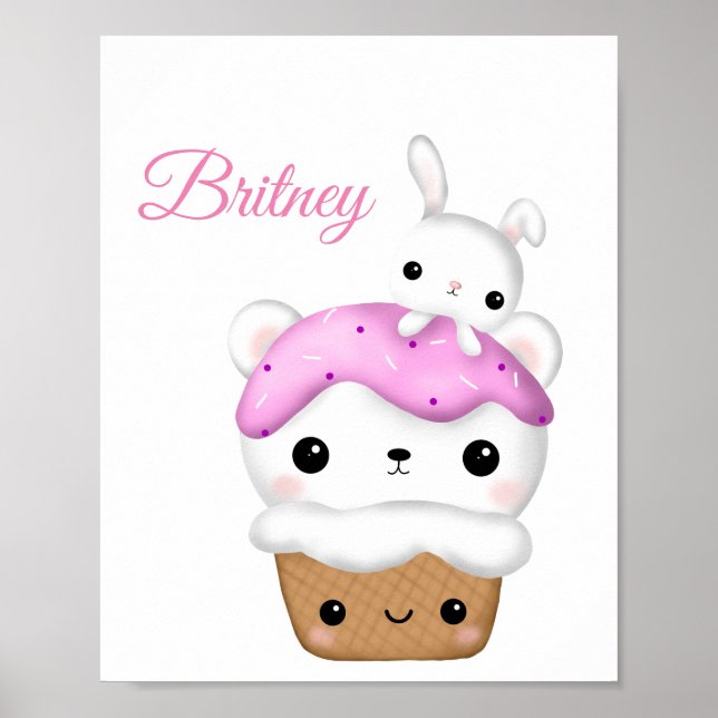 Niedlich Cupcake kawaii Eiscreme personalisiert Poster (Vorne)