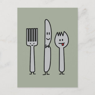 Niedlich Cutlery Utensils Fork Knife Spork Spoon H Postkarte