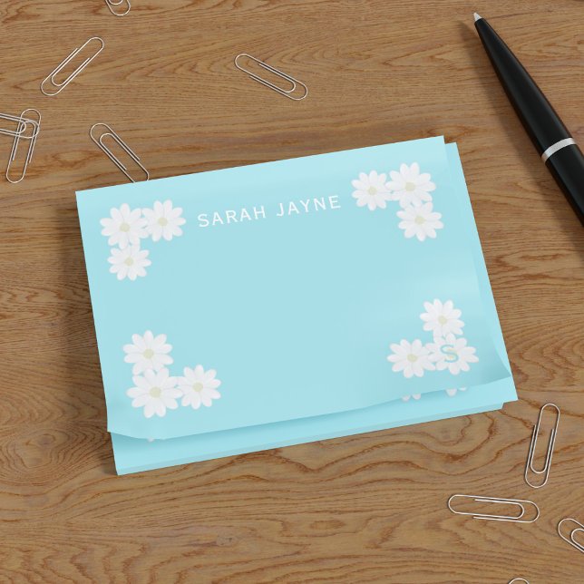 Niedlich Daisy Blume Aqua Blue Post Notizen (Love daisies and post it notes? Just add your name to these)
