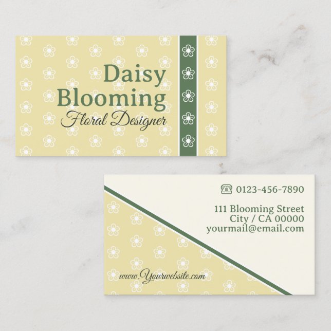 Niedlich Daisy Muster Pastel Gelb Grün Florist Visitenkarte (Vorne/Hinten)