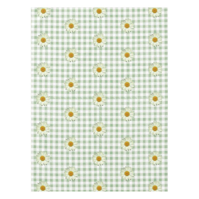 Niedlich Daisy Pattern auf Sage Gingham Kariert Tischdecke (Vorderseite)