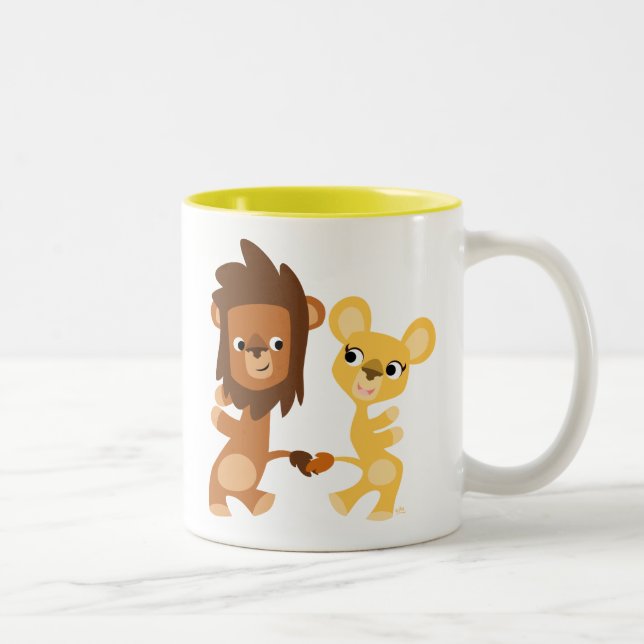 Niedlich Dancing Cartoon Löwen Zweifarbige Tasse (Rechts)