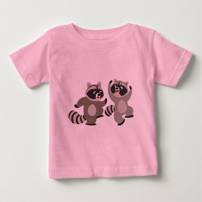 Niedlich Dancing Cartoon Raccoons Baby T - Shirt (Vorderseite)