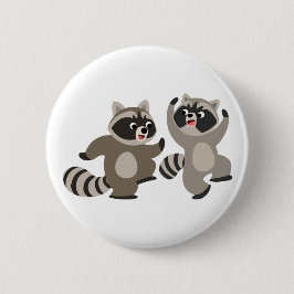 Niedlich Dancing Cartoon Raccoons Button