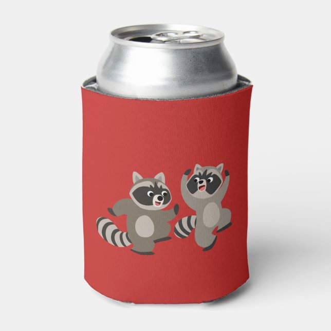 Niedlich Dancing Cartoon Raccoons Dosenkühler (Kanne Vorderseite)