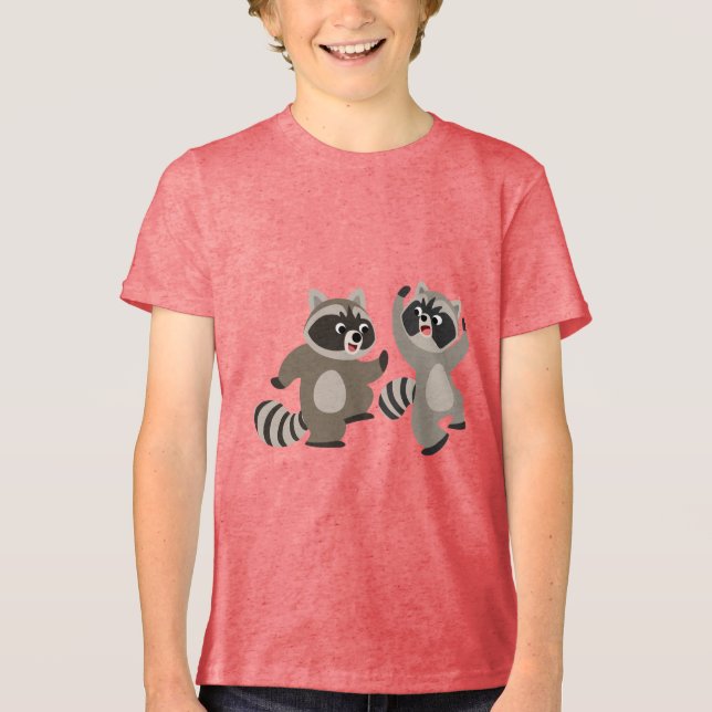 Niedlich Dancing Cartoon Raccoons Kinder T - Shirt (Vorderseite)