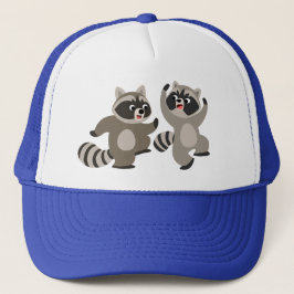 Niedlich Dancing Cartoon Raccoons Truckerkappe