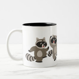 Niedlich Dancing Cartoon Raccoons Zweifarbige Tasse
