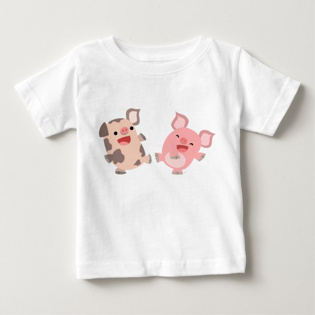 Niedlich Dancing Cartoon Schweine Baby T - Shirt (Vorderseite)