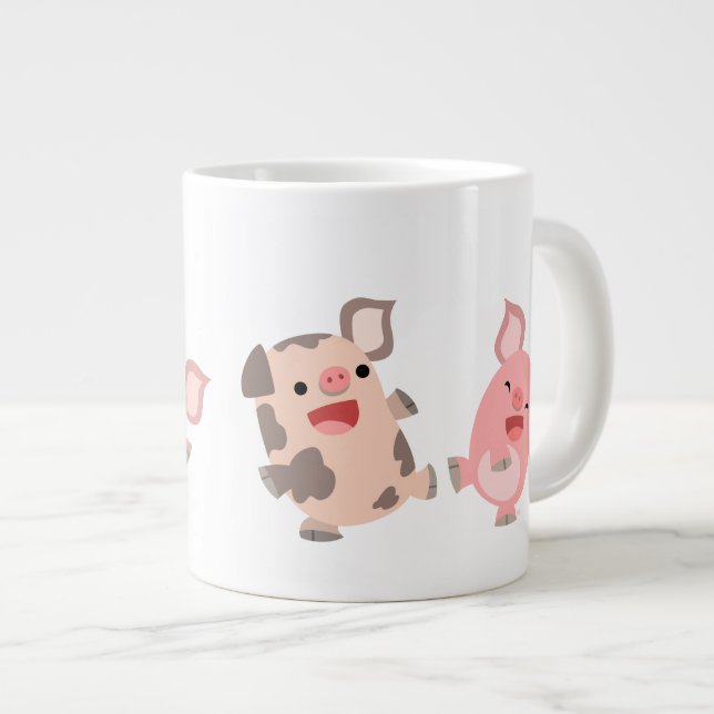 Niedlich Dancing Cartoon Schweine Jumbo Tasse (Vorderseite Rechts)