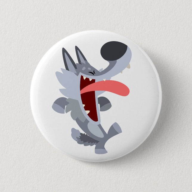 Niedlich Dancing Cartoon Wolf Button Abzeichen (Vorderseite)
