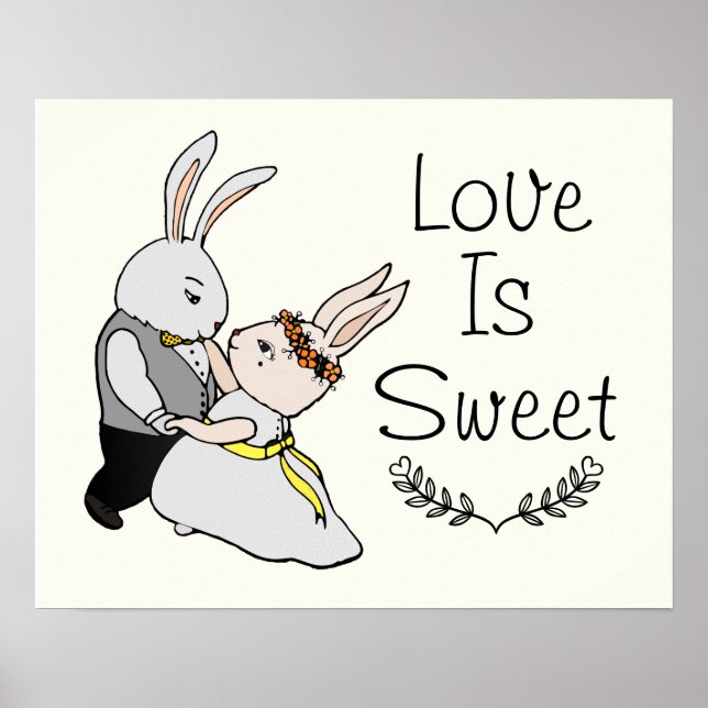 Niedlich Dancing Liebe Bunnies | Liebe ist süße Ho Poster (Vorne)