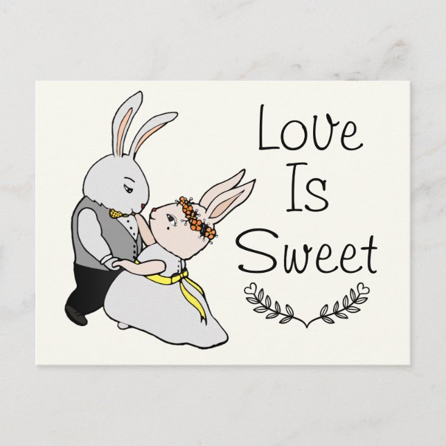 Niedlich Dancing Liebe Bunnies | Liebe ist süße Ho Postkarte (Vorderseite)