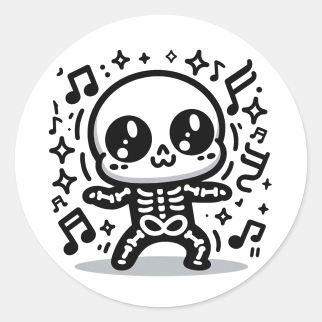 Niedlich Dancing Skeleton Funny Kawaii Halloween D Runder Aufkleber (Vorderseite)