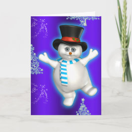 Niedlich Dancing Snowman Blue Christmas Karte