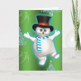 Niedlich Dancing Snowman Green Weihnachten Karte