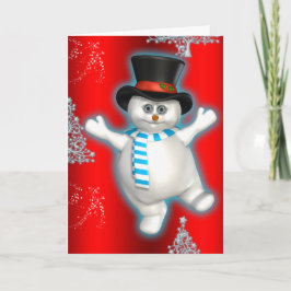 Niedlich Dancing Snowman Red Christmas Karte