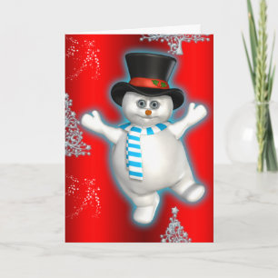 Niedlich Dancing Snowman Red Christmas Karte