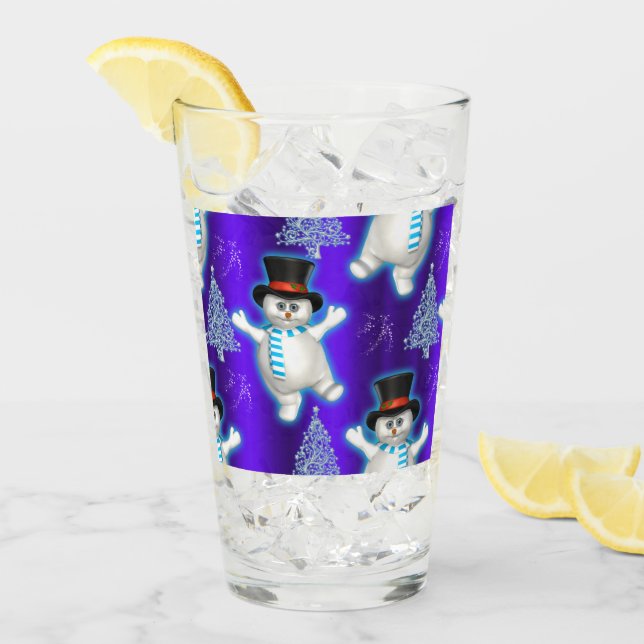 Niedlich Dancing Snowmen Weihnachten Blau Glas (Vorderseite Ice)