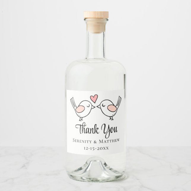 Niedlich Danke, dass Sie die Hochzeit von Vögeln l Alkoholflaschenetikett (Vorderseite)