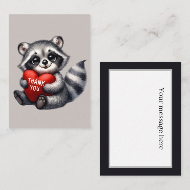 Niedlich Dankeschön Nachricht hinzufügen raccoon Mitteilungskarte (Vorne/Hinten)