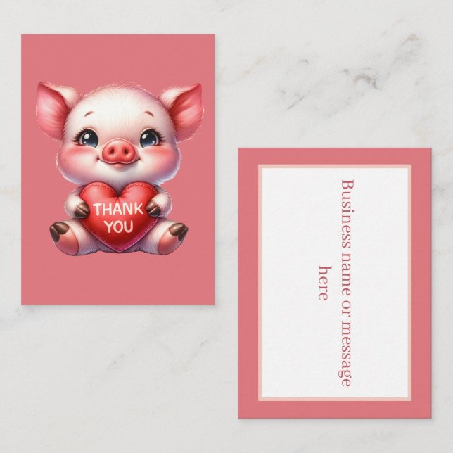 Niedlich Dankeschön Schwein Nachricht Mitteilungskarte (Vorne/Hinten)