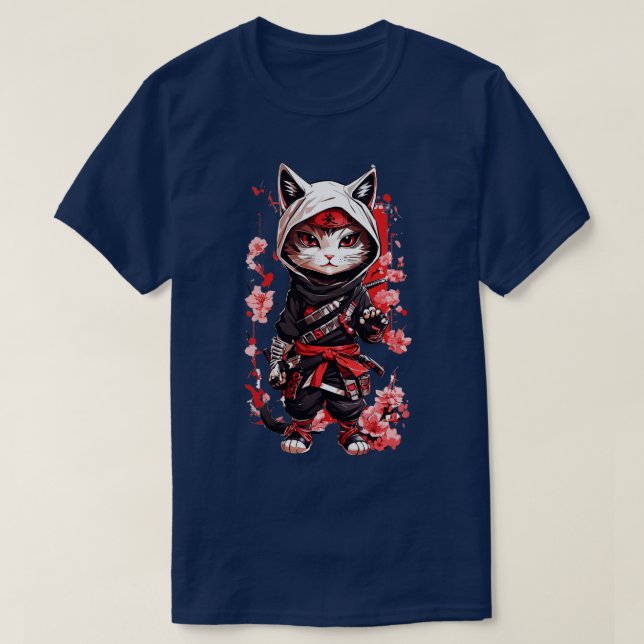 Niedlich Dark Samurai Cat TShirt (Design vorne)