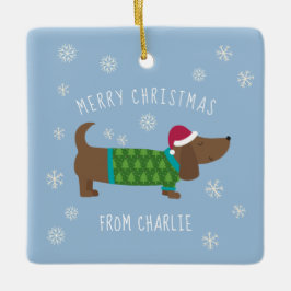 Niedlich Daschund Foto Weihnachten Keramikornament