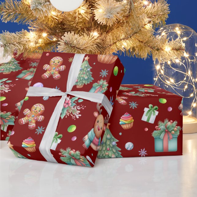 Niedlich Deep Red Christmas Pattern | Holiday Chee Geschenkpapier (Feiertage)