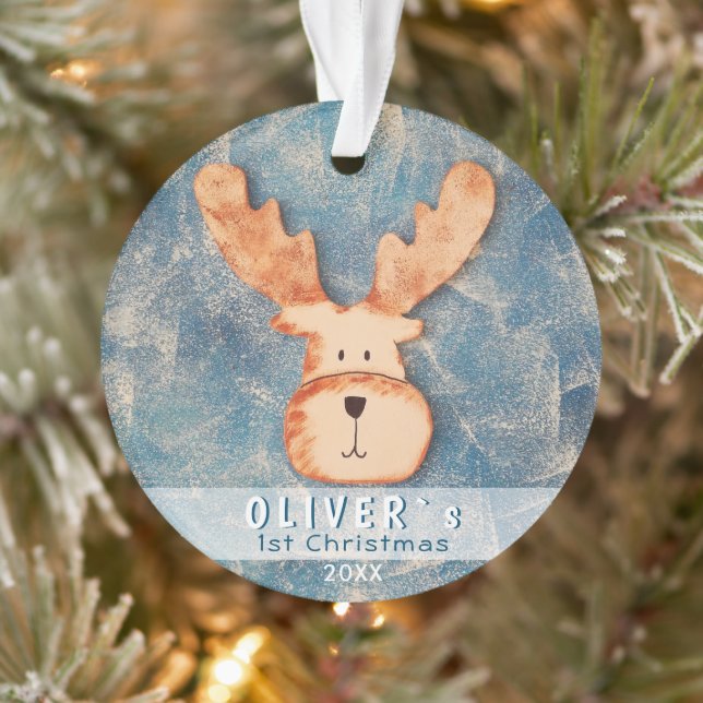 Niedlich Deer Blue Baby's First Christmas Ornament (Baum)