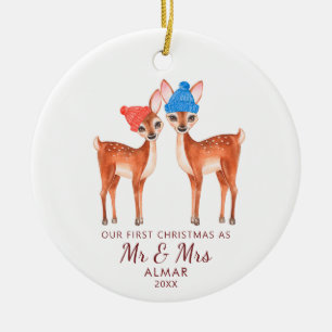 Niedlich Deer Couple Personalisiert Mr. Newlyweds Keramik Ornament