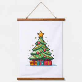 Niedlich dekorierter Weihnachtsbaum Wandteppich Mit Holzrahmen