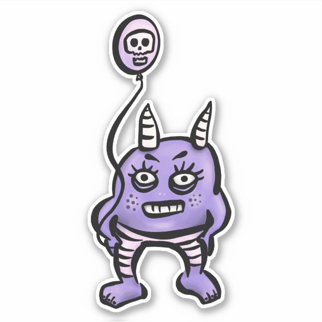 Niedlich Demon Lila Cartoon Horror-Zeichen Aufkleber (Vorderseite)