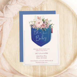 Niedlich Denim Blue Jean Girls Baby Shower Einladung