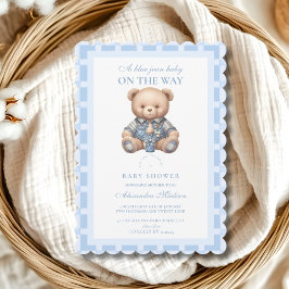Niedlich Denim Teddy Bear Babydusche Einladung