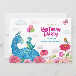 Niedlich Dino Party Dinosaurier Watercolor Geburts Einladung