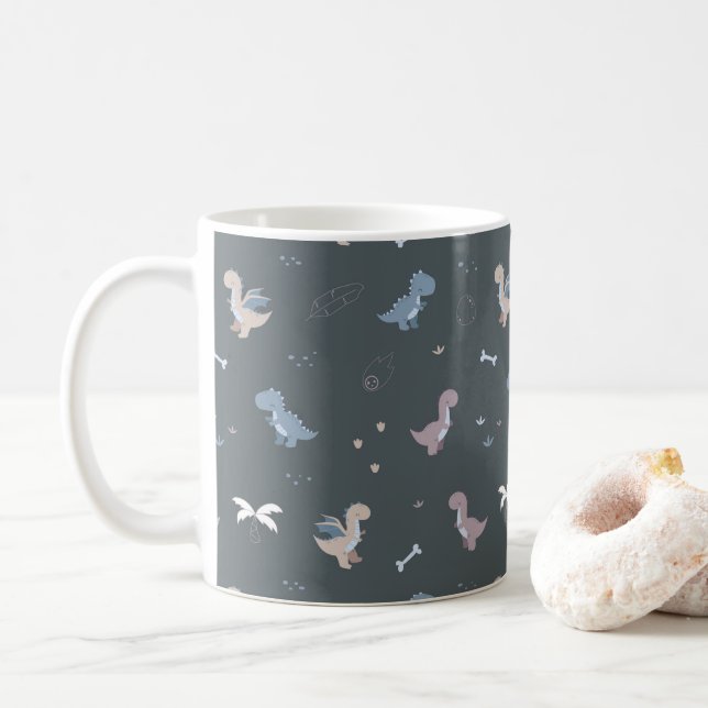 Niedlich Dino Patern Bluish Gray Tasse (Mit Donut)