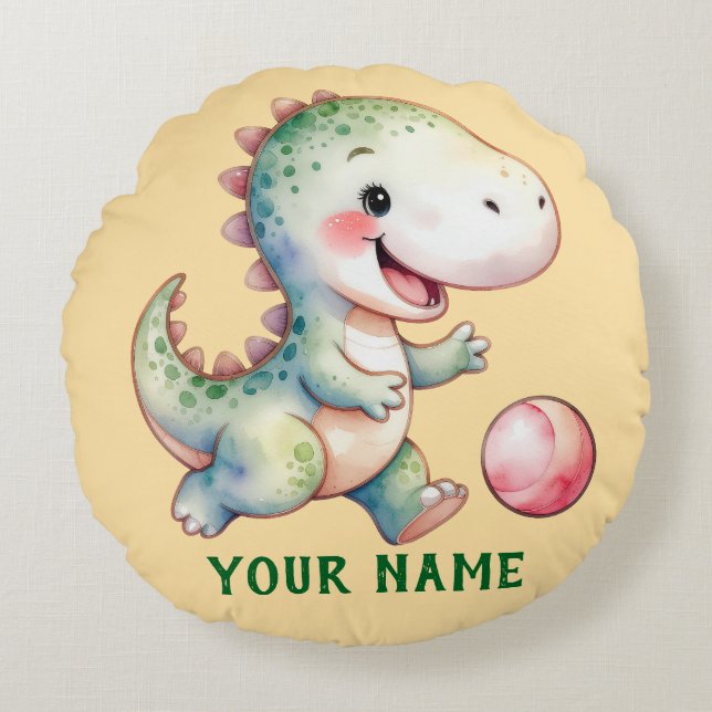 Niedlich Dino Personalisiert Rundes Kissen (Vorderseite)