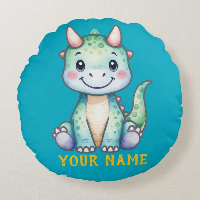 Niedlich Dino Personalisiert Rundes Kissen (Vorderseite)