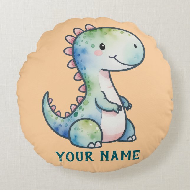 Niedlich Dino Personalisiert Rundes Kissen (Vorderseite)