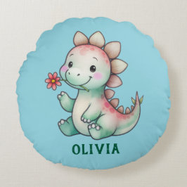 Niedlich Dino Personalisiert Rundes Kissen