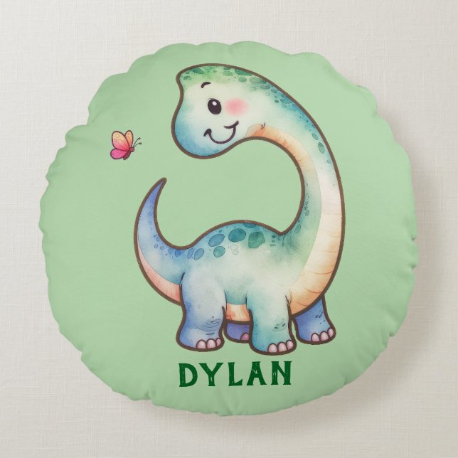 Niedlich Dino Personalisiert Rundes Kissen (Vorderseite)