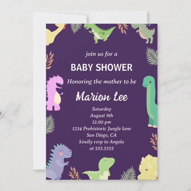 Niedlich Dinosaur Baby Dusche Party Einladung (Vorderseite)