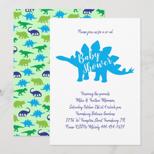 Niedlich Dinosaur Baby Dusche Stegosaurus Blue Boy Einladung (Vorne/Hinten)