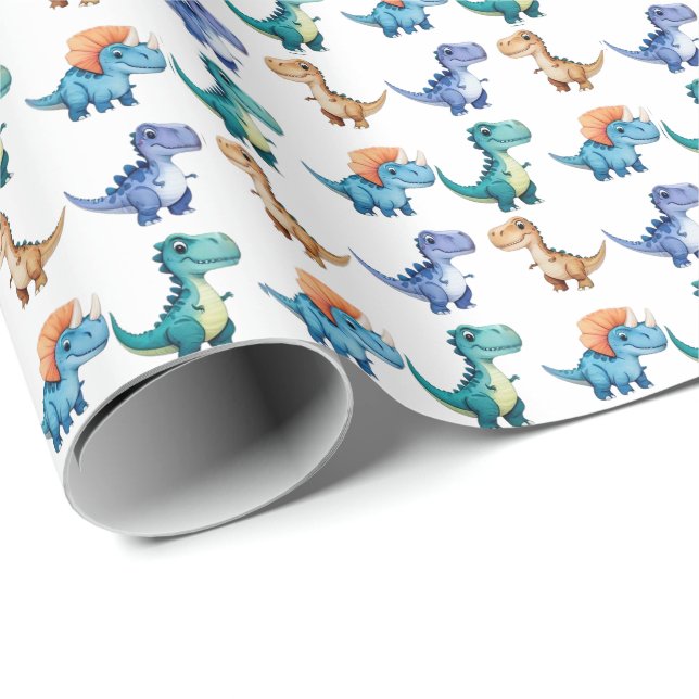 Niedlich Dinosaur Balloon Junge Freunde Geburtstag Geschenkpapier (Rolleneckpunkt)