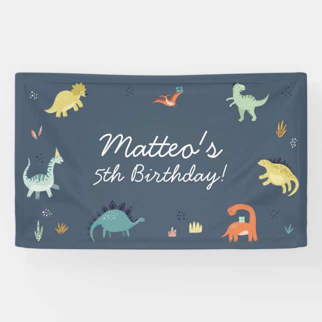 Niedlich Dinosaur Birthday Banner (Horizontal)