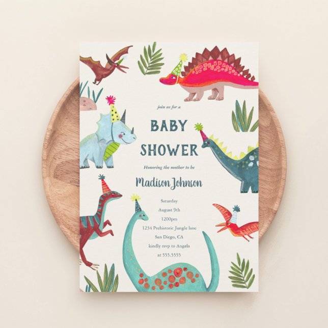 Niedlich Dinosaur Blue Boy Babydusche Party Einlad Einladung (Dinosaur blue baby shower party invitation)