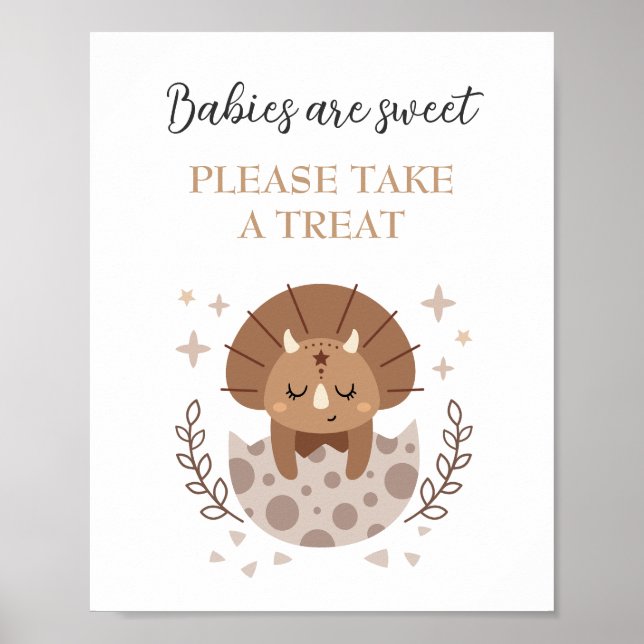 Niedlich Dinosaur Boho Baby Dusche Gefallen Zeiche Poster (Vorne)