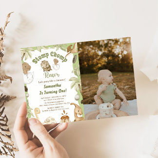 Niedlich Dinosaur Boy Birthday Dino Party Foto Einladung