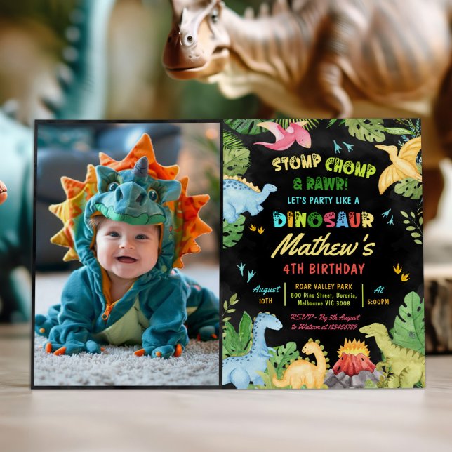 Niedlich Dinosaur Boy Birthday Jurassic Dino Foto Einladung (Von Creator hochgeladen)